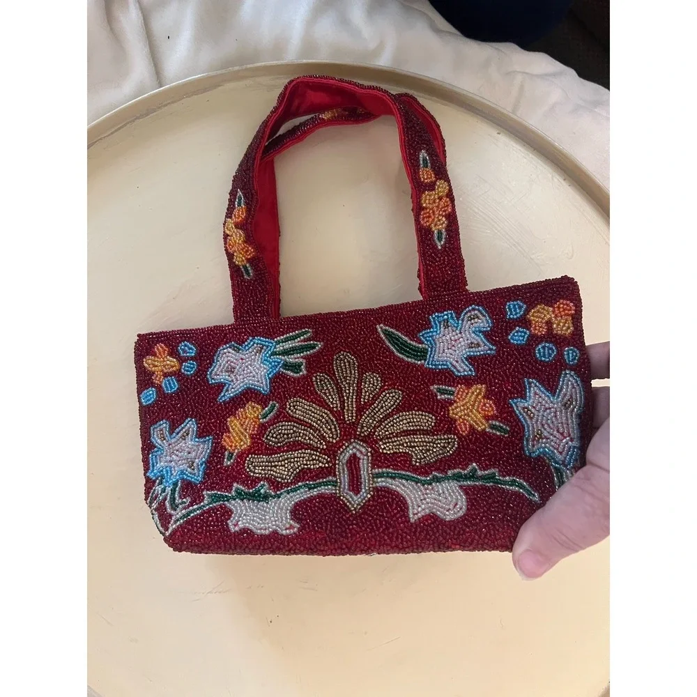 SWEE LO New York vibrant red flower designer little bag- purse, beaded handmade